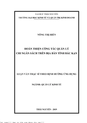 Hoàn thiện công tác quản lý chi ngân sách trên địa bàn tỉnh bắc kạn