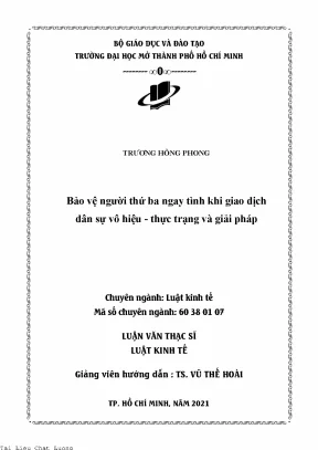 Bảo vệ người thứ ba ngay tình khi giao dịch dân sự vô hiệu thực trạng và giải pháp