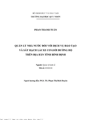 Quản lý nhà nước đối với dịch vụ đào tạo và sát hạch lái xe cơ giới đường bộ trên địa bàn tỉnh bình định