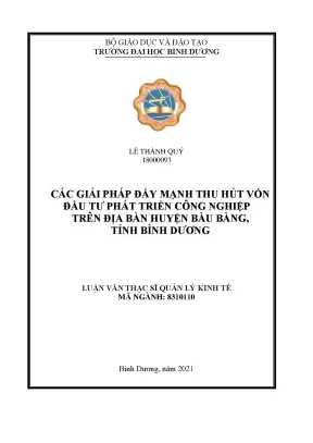 Các giải pháp đẩy mạnh thu hút vốn đầu tư phát triển công nghiệp trên địa bàn huyện bàu bàng tỉnh bình dương