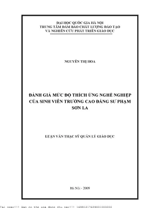 Đánh giá mức độ thích ứng nghề nghiệp của sinh viên trường cao đẳng sư phạm sơn la