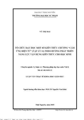 Tổ chức dạy học một số kiến thức chương cảm ứng điện từ vật lý 11 theo hướng phát triển năng lực vận dụng kiến thức cho học sinh
