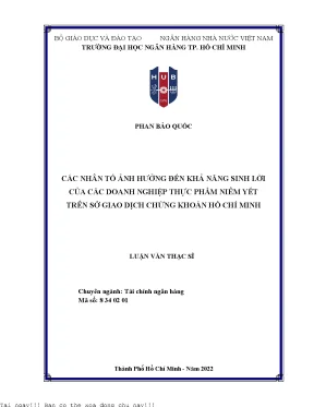 Các nhân tố ảnh hưởng đến khả năng sinh lời của các doanh nghiệp thực phẩm niêm yết trên sở giao dịch chứng khoán hồ chí minh 2022