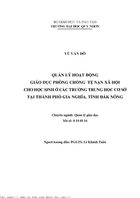 Quản lý hoạt động giáo dục phòng chống tệ nạn xã hội cho học sinh ở các trường trung học cơ sở tại thành phố gia nghĩa tỉnh đắk nông