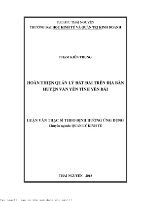 Hoàn thiện quản lý đất đai trên địa bàn huyện văn yên tỉnh yên bái