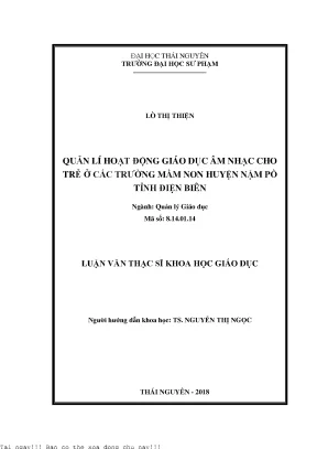 Quản lí hoạt động giáo dục âm nhạc cho trẻ ở các trường mầm non huyện nậm pồ tỉnh điện biên