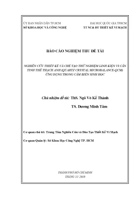Nghiên cứu thiết kế và chế tạo thử nghiệm linh kiện vi cân tinh thể thạch anh ứng dụng trong cảm biến sinh học