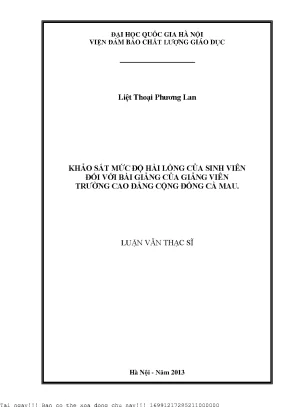 Khảo sát mức độ hài lòng của sinh viên đối với bài giảng của giảng viên trường cao đẳng cộng đồng cà mau