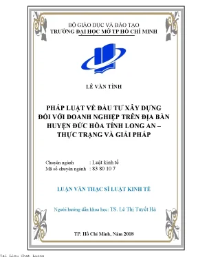 Pháp luật về đầu tư xây dựng đối với doanh nghiệp trên địa bàn huyện đức hòa tỉnh long an thực trạng và giải pháp