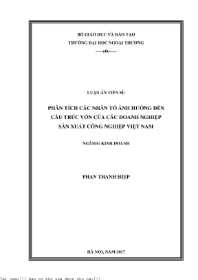 Phân tích các nhân tố ảnh hưởng tới cấu trúc vốn của các doanh nghiệp sản xuất công nghiệp việt nam