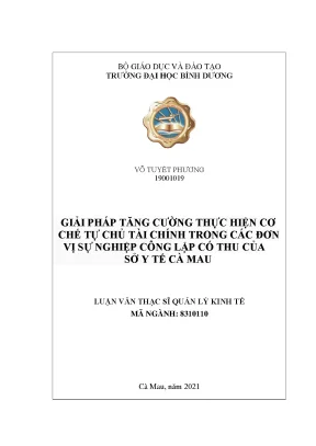 Giải pháp tăng cường thực hiện cơ chế tự chủ tài chính trong các đơn vị sự nghiệp công lập có thu của sở y tế cà mau