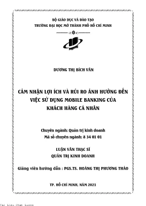 Cảm nhận lợi ích và rủi ro ảnh hưởng đến việc sử dụng mobile banking của khách hàng cá nhân
