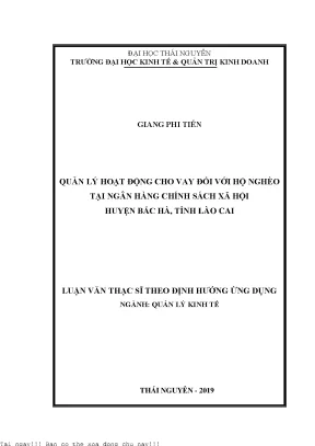 Quản lý hoạt động cho vay đối với hộ nghèo tại ngân hàng chính sách xã hội huyện bắc hà tỉnh lào cai