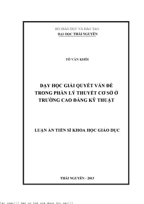 Dạy học giải quyết vấn đề trong phần lý thuyết cơ sở ở trường cao đẳng kỹ thuật