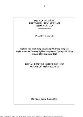 Nghiên cứu hoạt động ứng dụng pr trong công tác tuyển sinh của trường đại học sư phạm đại học đà nẵng từ năm 2016 đến năm 2020