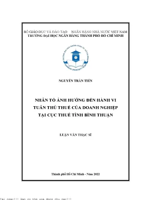 Nhân tố ảnh hưởng đến hành vi tuân thủ thuế của doanh nghiệp tại cục thuế tỉnh bình thuận 2022