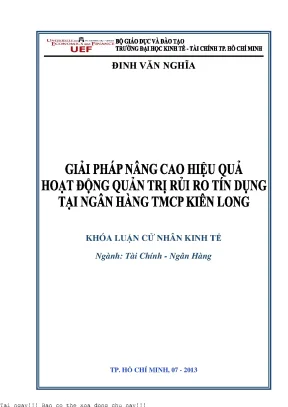 Giải pháp nâng cao hiệu quả hoạt động quản trị rủi ro tín dụng tại ngân hàng tmcp kiên long