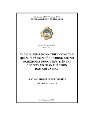 Các giải pháp hoàn thiện công tác quản lý tài sản công trong doanh nghiệp nhà nước thực tiễn tại công ty cổ phần phân bón dầu khí cà mau