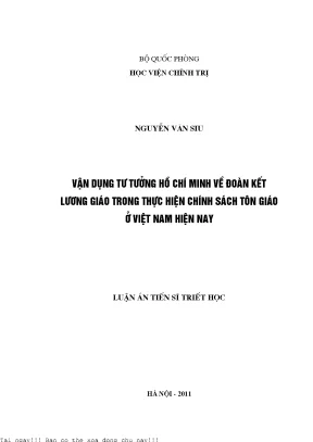 Vận dụng tư tưởng hồ chí minh về đoàn kết lương giáo trong thực hiện chính sách tôn giáo ở việt nam hiện nay