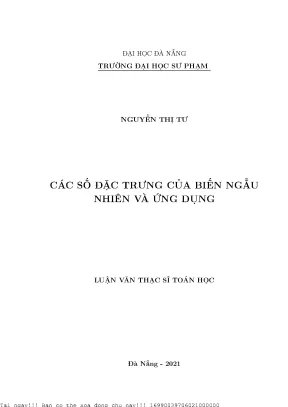 Các số đặc trưng của biến ngẫu nhiên và ứng dụng