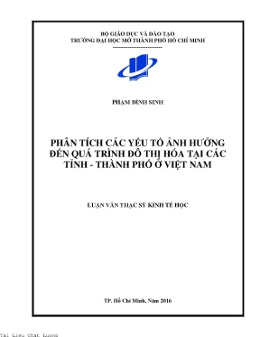 Phân tích các yếu tố ảnh hưởng đến quá trình đô thị hóa tại các tỉnh thành phố ở việt nam