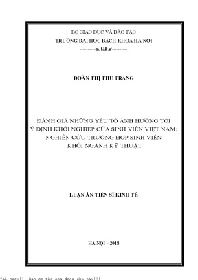Đánh giá những yếu tố ảnh hưởng tới ý định khởi nghiệp của sinh viên việt nam nghiên cứu trường hợp sinh viên khối ngành kỹ thuật