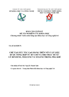 Chế tạo xúc tác cuo mang trên nền vật liệu được tổng hợp từ bùn đỏ và tro trấu để xử lý benzene toluene và xylene trong pha khí