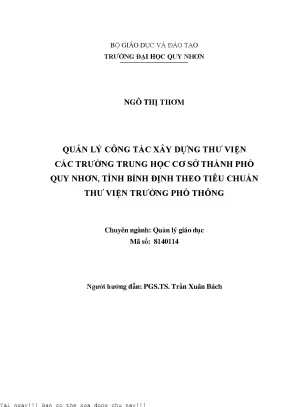 Quản lý công tác xây dựng thư viện các trường trung học cơ sở thành phố quy nhơn tỉnh bình định theo tiêu chuẩn thư viện trường phổ thông
