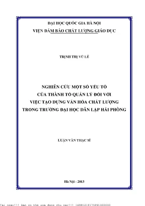 Nghiên cứu một số yếu tố của thành tố quản lý đối với việc tạo dựng văn hóa chất lượng trong trường đại học dân lập hải phòng