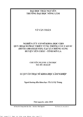 Nghiên cứu cơ sở khoa học cho quy hoạch phát triển vùng cây cao su heavea brasiliensis tại xã chiềng sàng huyện yên châu tỉnh sơn la