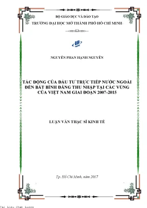 Tác động của đầu tư trực tiếp nước ngoài đến bất bình đẳng thu nhập tại các vùng của việt nam giai đoạn 2007 2015