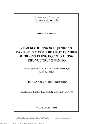 Giáo dục hướng nghiệp trong dạy học các môn khoa học tự nhiên ở trường trung học phổ thông khu vực trung nam bộ