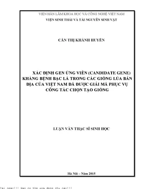 Xác định cadidate gen kháng bệnh bạc lá trong các giống lúa bản địa của việt nam phục vụ công tác chọn tạo giống