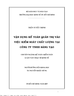 Vận dụng kế toán quản trị vào việc kiểm soát chất lượng tại công ty tnhn sáng tạo