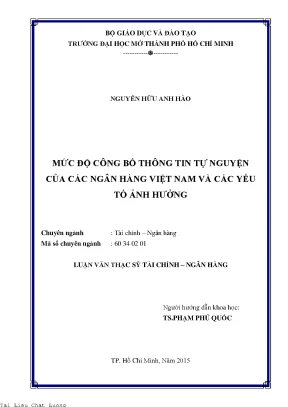 Mức độ công bố thông tin tự nguyện của các ngân hàng việt nam và các yếu tố ảnh hưởng