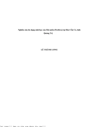 Nghiên cứu đa dạng sinh học của hải miên porifera tại đảo cồn cỏ tỉnh