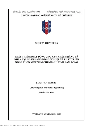 Phát triển hoạt động cho vay khách hàng cá nhân tại ngân hàng nông nghiệp và phát triển nông thôn việt nam chi nhánh tỉnh lâm đồng 2023