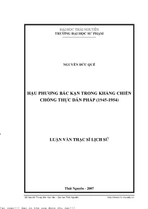 Hậu phương bắc kạn trong kháng chiến chống thực dân pháp 1945 1954