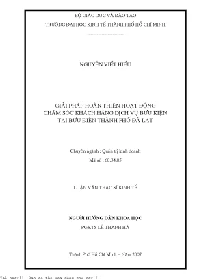 Giải pháp hoàn thiện hoạt động chăm sóc khách hàng dịch vụ bưu kiện tại thành phố đà lạt