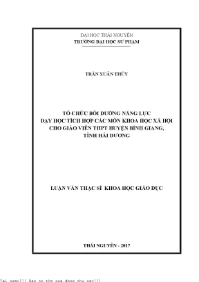 Tổ chức bồi dưỡng năng lực dạy học tích hợp các môn khoa học xã hội cho giáo viên thpt huyện bình giang tỉnh hải dương
