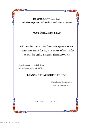Các nhân tố ảnh hưởng đến quyết định tham gia hụi của hộ gia đình nông thôn ở huyện châu thành tỉnh long an