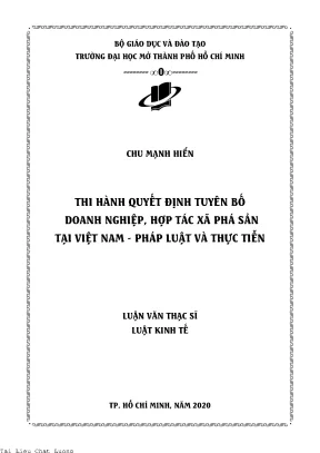 Thi hành quyết định tuyên bố doanh nghiệp hợp tác xã phá sản tại việt nam pháp luật và thực tiễn