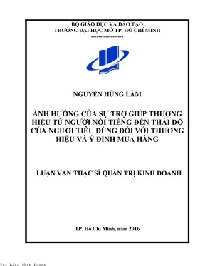 Ảnh hưởng của sự trợ giúp thương hiệu từ người nổi tiếng đến thái độ của người tiêu dùng đối với thương hiệu và ý định mua hàng