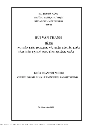 Nghiên cứu đa dạng và phân bố các loài tảo biển tại lý sơn tỉnh quảng ngãi