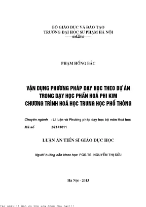 Vận dụng phương pháp dạy học theo dự án trong dạy học phần hóa phi kim chương trình hóa học trung học phổ thông