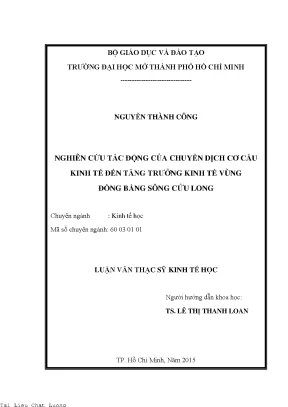 Nghiên cứu tác động của chuyển dịch cơ cấu kinh tế đến tăng trưởng kinh tế vùng đồng bằng sông cửu long