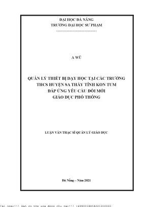 Quản lý thiết bị dạy học tại các trường thcs huyện sa thầy tỉnh kon tum đáp ứng yêu cầu đổi mới giáo dục phổ thông