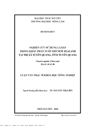 Nghiên cứu sử dụng lá sắn trong khẩu phần chăn nuôi thỏ new zealand tại thị xã tuyên quang tỉnh tuyên quang