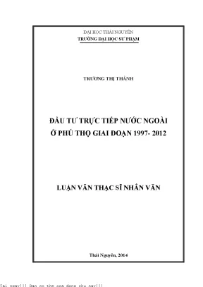 Đầu tư trực tiếp nước ngoài ở phú thọ giai đoạn 1997 2012