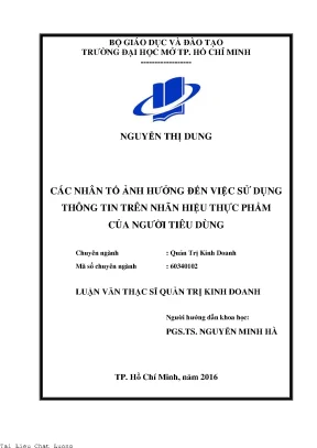 Các nhân tố ảnh hưởng đến việc sử dụng thông tin trên nhãn hiệu thực phẩm của người tiêu dùng